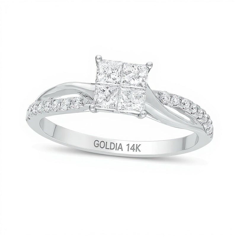 0.5 CT. TW Princess-Cut Quad Diamond Twist Shank Engagement Ring in 14K White Gold