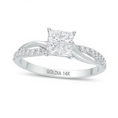 0.5 CT. TW Princess-Cut Quad Diamond Twist Shank Engagement Ring in 14K White Gold