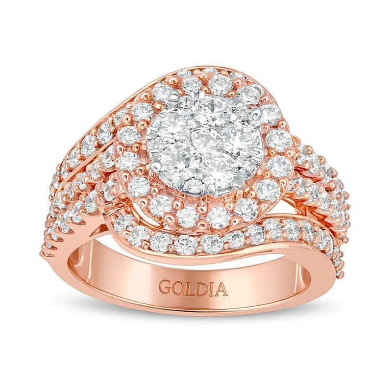 2.0 CT. TW Composite Diamond Bypass Multi-Row Split Shank Engagement Ring in 10K Rose Gold