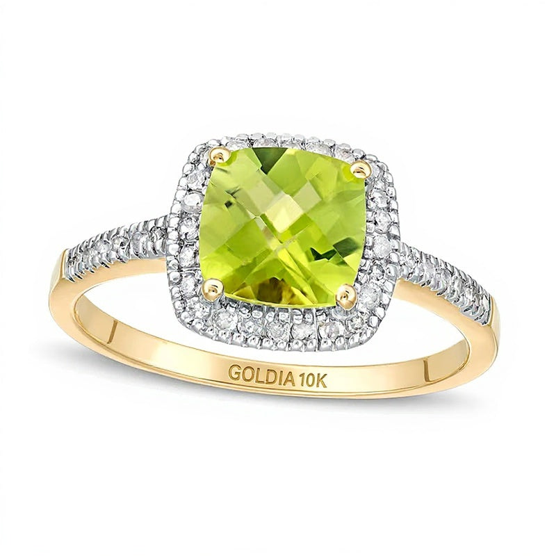 7.0mm Cushion-Shaped Peridot and 0.2 CT. TW Diamond Frame Ring in 10K Gold