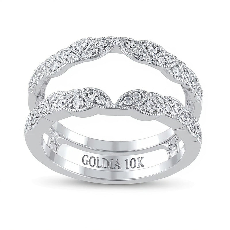 0.25 CT. TW Diamond Marquise-Shaped Alternating Milgrain Solitaire Enhancer in 10K White Gold