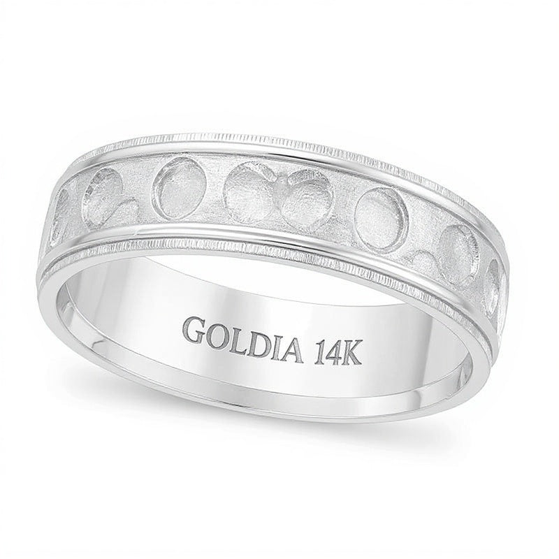 6.0mm Comfort-Fit Brushed Hammered Wedding Band in 14K White Gold