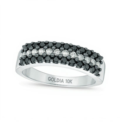 0.75 CT. TW Enhanced Black and White Diamond Three Row Anniversary Band in 10K White Gold