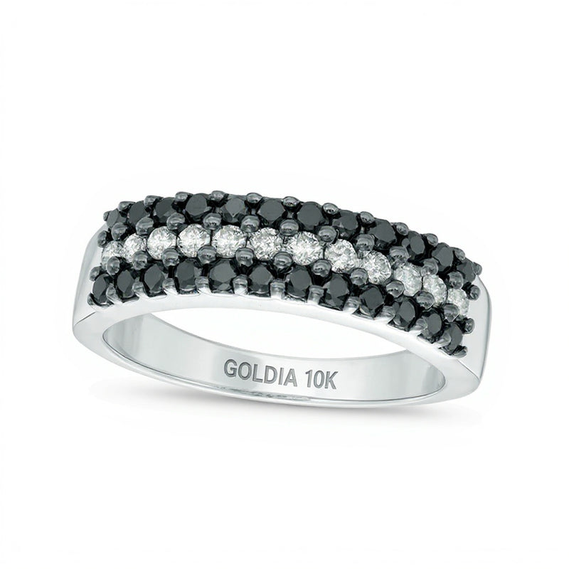 0.75 CT. TW Enhanced Black and White Diamond Three Row Anniversary Band in 10K White Gold