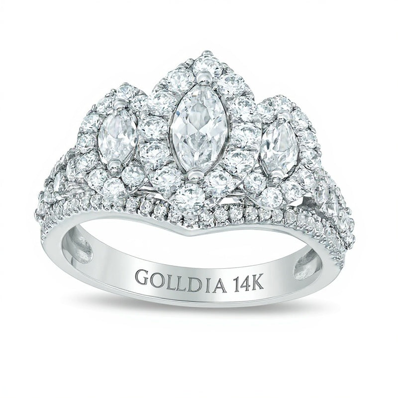 1.5 CT. TW Marquise Diamond Frame Past Present FutureÂ® Ring in 14K White Gold