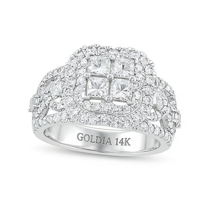 2.5 CT. TW Quad Princess-Cut Diamond Double Quatrefoil Frame Engagement Ring in 14K White Gold