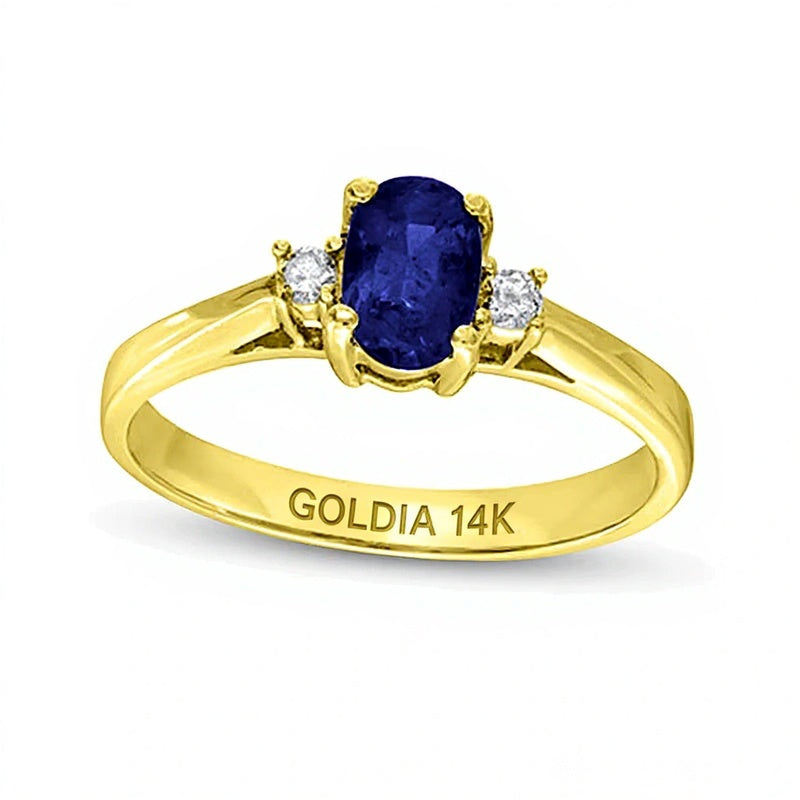 Oval Blue Sapphire and 0.05 CT. TW Diamond Collar Ring in 14K Gold