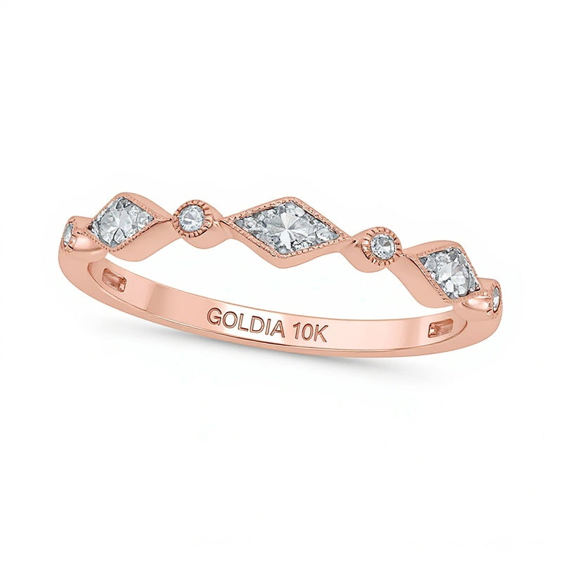 0.1 CT. TW Multi-Diamond Station Art Deco Stackable Band in 10K Rose Gold