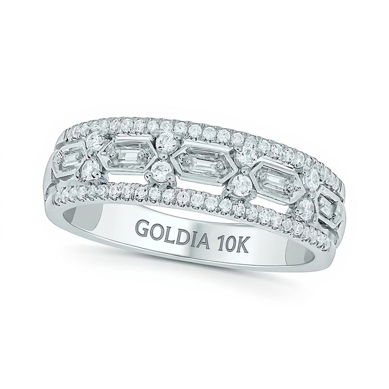0.33 CT. TW Diamond Edge Hexagon Station Band in 10K White Gold