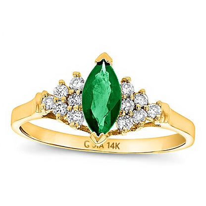 Marquise Emerald and 0.2 CT. TW Diamond Composite Ring in 14K Gold