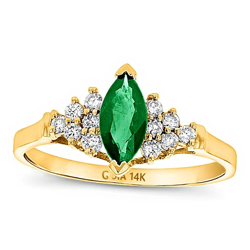Marquise Emerald and 0.2 CT. TW Diamond Composite Ring in 14K Gold