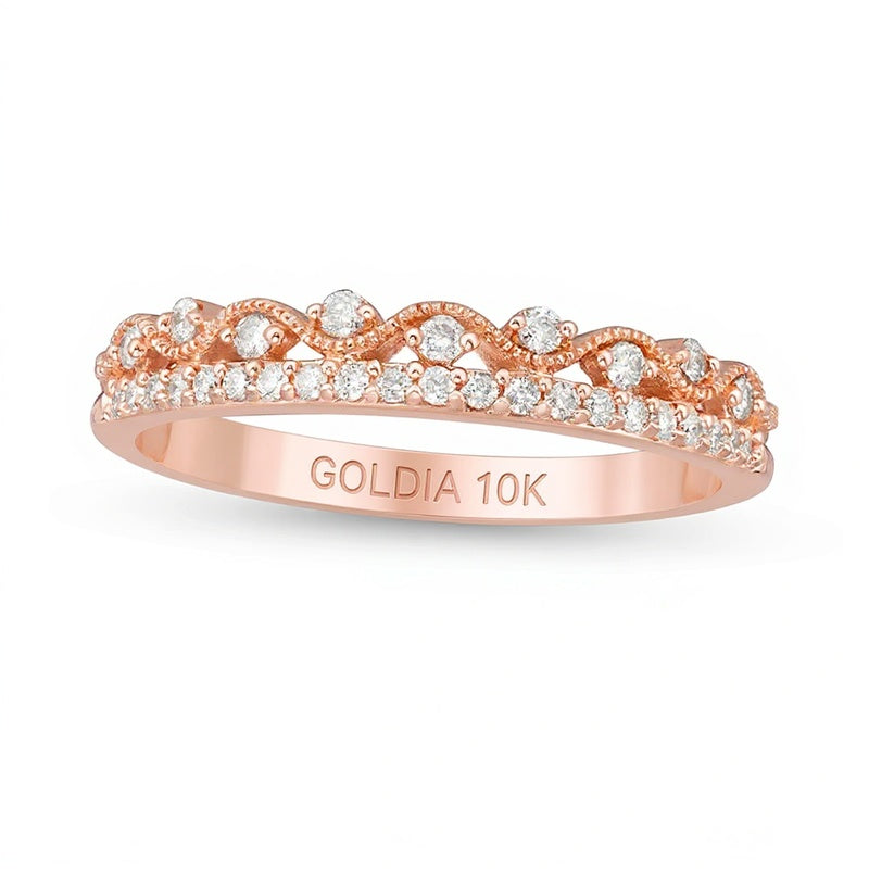 0.2 CT. TW Diamond Cascading Vintage-Style Stack Band in 10K Rose Gold