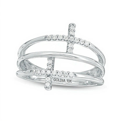 0.13 CT. TW Diamond Double Sideways Cross Split Ring in 10K White Gold
