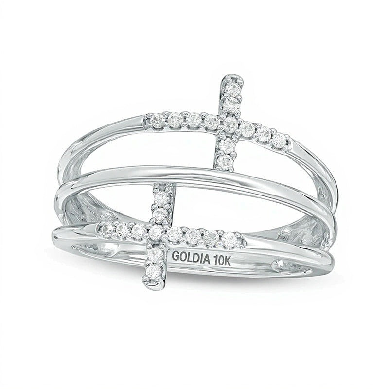 0.13 CT. TW Diamond Double Sideways Cross Split Ring in 10K White Gold