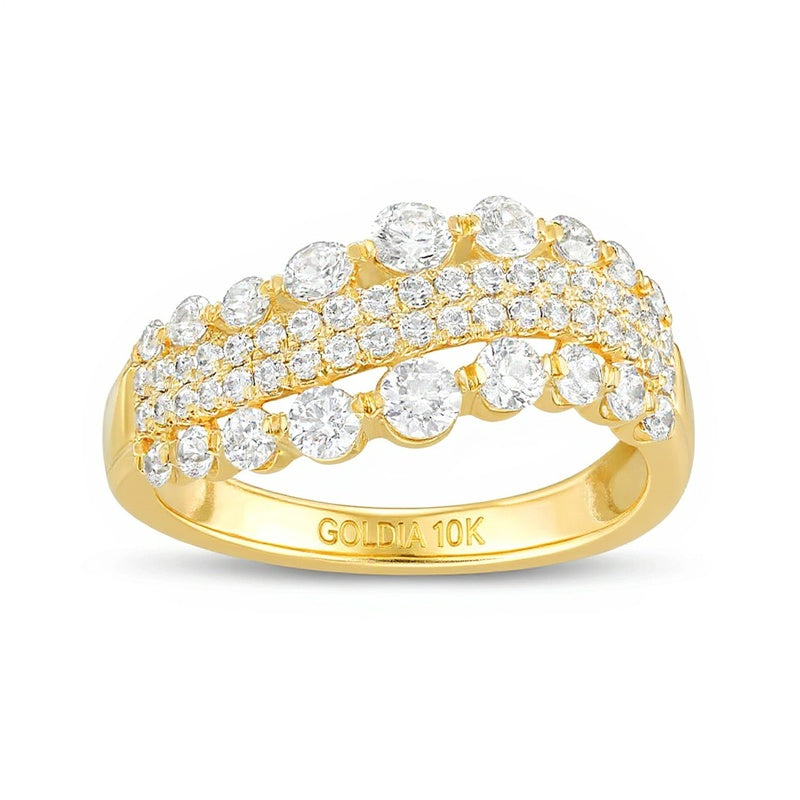 1.0 CT. TW Diamond Four Row Wave Ring in 10K Gold