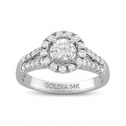 1.0 CT. TW Diamond Frame Double Row Split Shank Engagement Ring in 14K White Gold (I/I2)