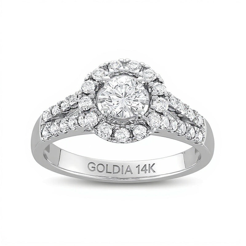 1.0 CT. TW Diamond Frame Double Row Split Shank Engagement Ring in 14K White Gold (I/I2)