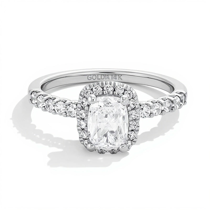 1.5 CT. TW Elongated Cushion-Cut Lab-Grown Diamond Frame Ring in 14K White Gold (F/VS2)