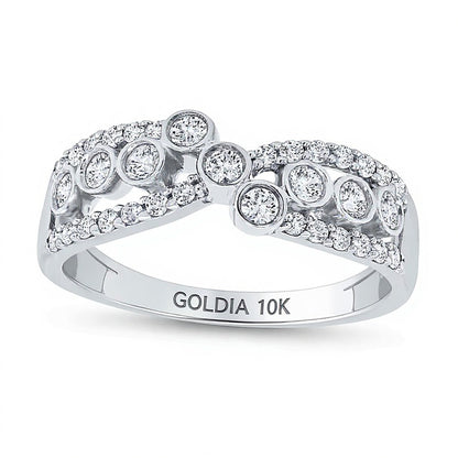 0.5 CT. TW Diamond Bezel Crossover Ring in 10K White Gold