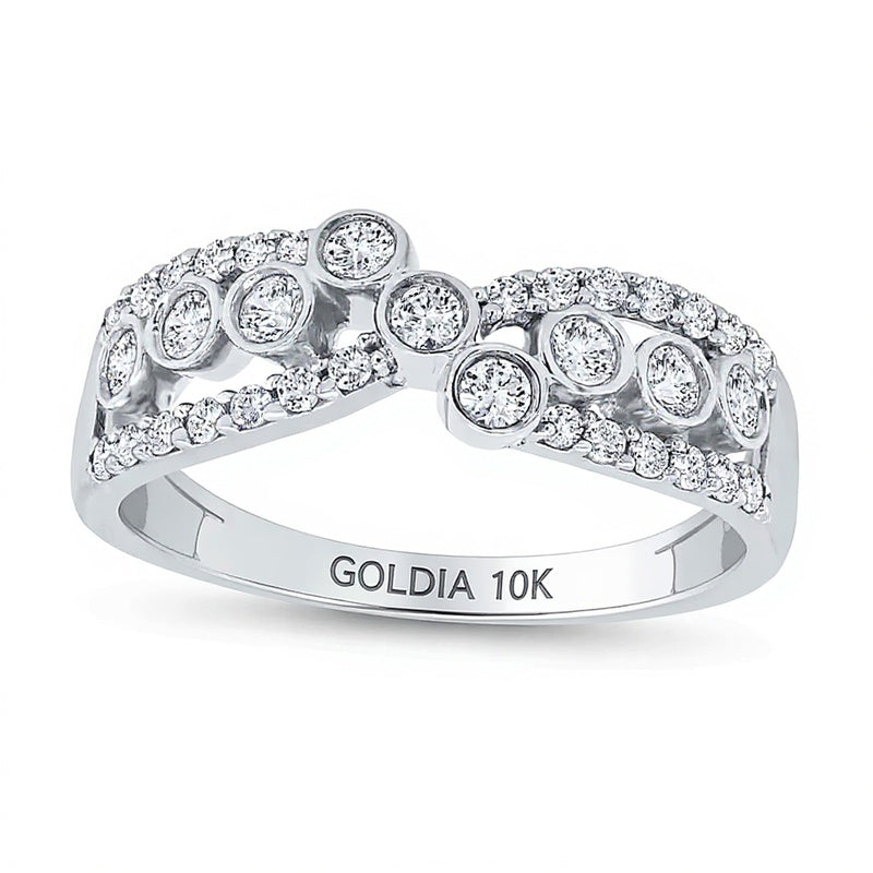 0.5 CT. TW Diamond Bezel Crossover Ring in 10K White Gold