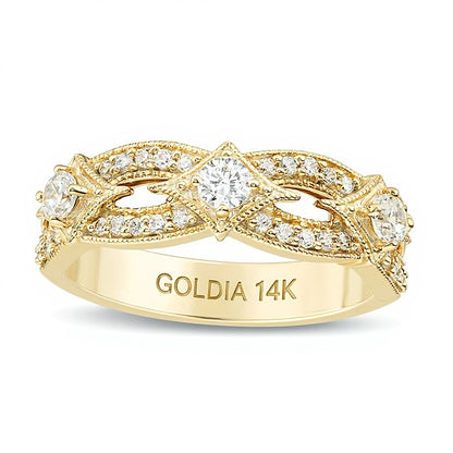 0.5 CT. TW Diamond Three Stone Contour Vintage-Style Anniversary Band in 14K Gold