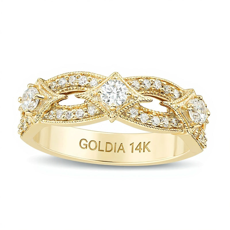 0.5 CT. TW Diamond Three Stone Contour Vintage-Style Anniversary Band in 14K Gold
