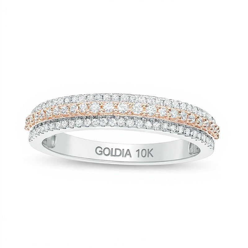 0.25 CT. TW Diamond Three Row Wedding Band in 10K White Gold and Rose Rhodium