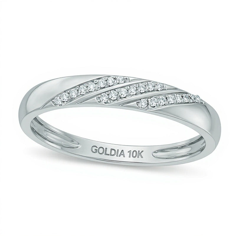 0.05 CT. TW Diamond Slant Striped Wedding Band in 10K White Gold