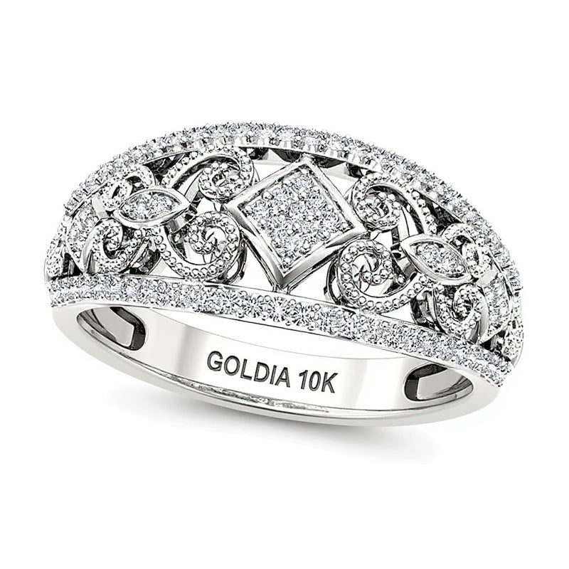 0.2 CT. TW Composite Diamond Vintage-Style Tilted Square Filigree Ring in 10K White Gold