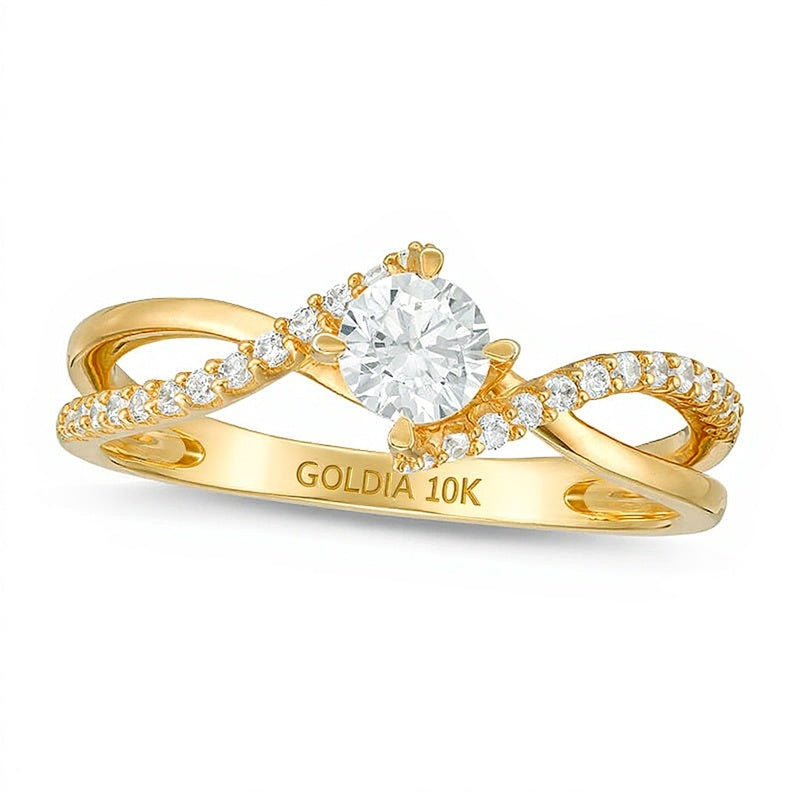 0.5 CT. TW Diamond Bypass Crossover Shank Engagement Ring in 10K Gold