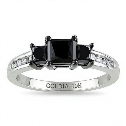 1.5 CT. TW Princess-Cut Enhanced Black and White Diamond Three Stone Ring in 10K White Gold