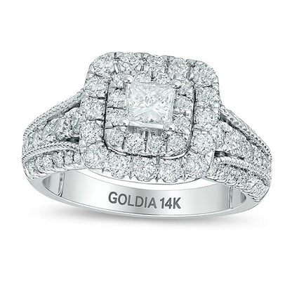 1.5 CT. TW Princess-Cut Diamond Double Frame Vintage-Style Engagement Ring in 14K White Gold