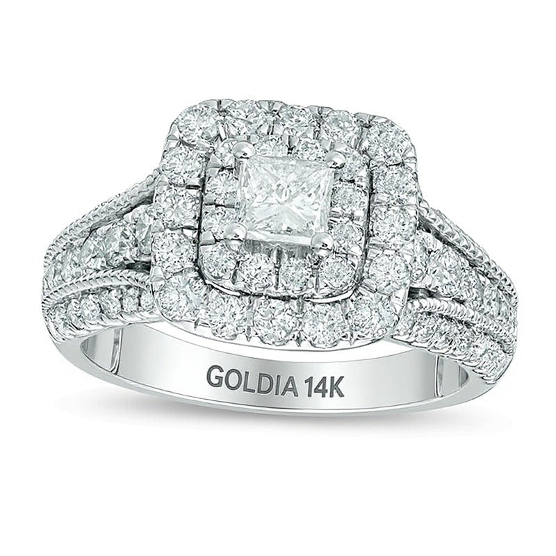 1.5 CT. TW Princess-Cut Diamond Double Frame Vintage-Style Engagement Ring in 14K White Gold