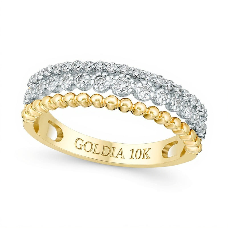 0.25 CT. TW Diamond and Beaded Multi-Row Ring in 10K Gold
