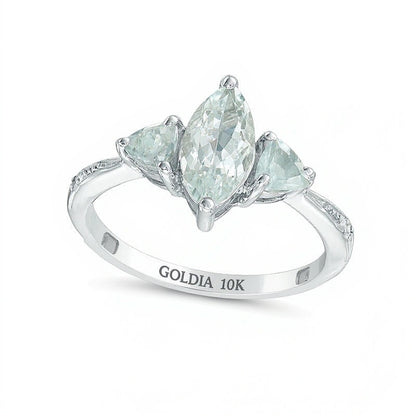 Marquise and Trillion-Cut Aquamarine Three Stone Ring in 10K White Gold