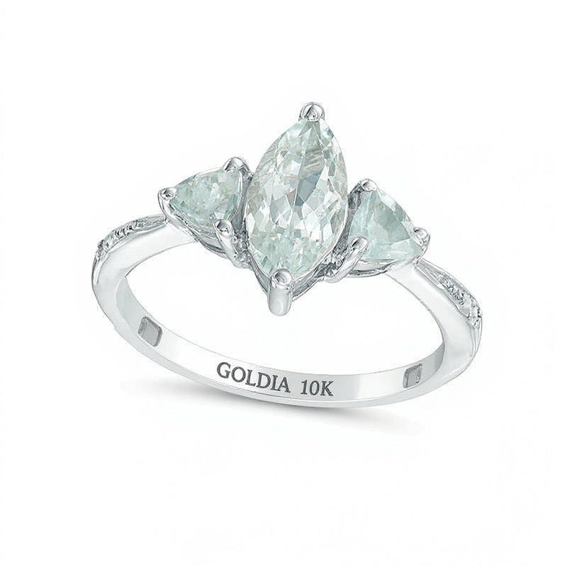 Marquise and Trillion-Cut Aquamarine Three Stone Ring in 10K White Gold
