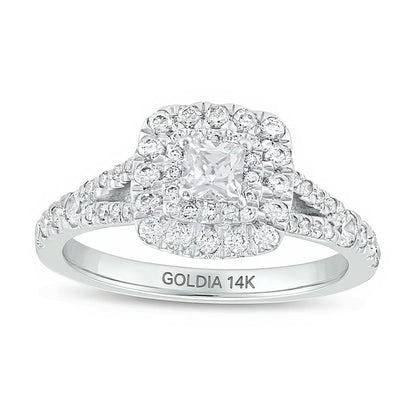 1.0 CT. TW Princess-Cut Diamond Double Cushion-Shaped Frame Split Shank Engagement Ring in 14K White Gold