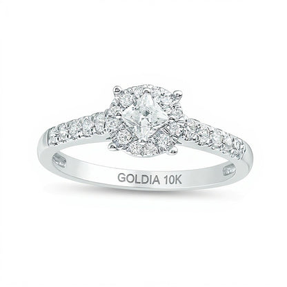 0.5 CT. TW Princess-Cut Diamond Tilted Frame Engagement Ring in 10K White Gold