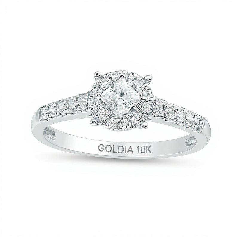 0.5 CT. TW Princess-Cut Diamond Tilted Frame Engagement Ring in 10K White Gold