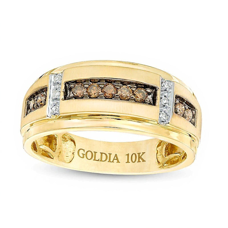 0.33 CT. TW Champagne and White Diamond Satin Wedding Band in 10K Gold