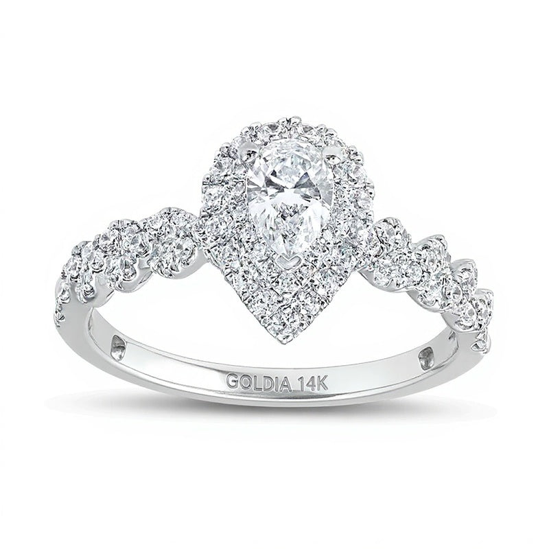 1.0 CT. TW Pear-Shaped Diamond Double Frame Twist Shank Engagement Ring in 14K White Gold