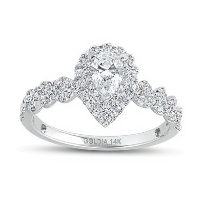 1.0 CT. TW Pear-Shaped Diamond Double Frame Twist Shank Engagement Ring in 14K White Gold