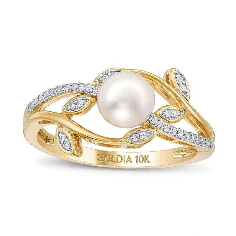 6.0mm Freshwater Cultured Pearl and 0.05 CT. TW Diamond Vines Ring in 10K Gold
