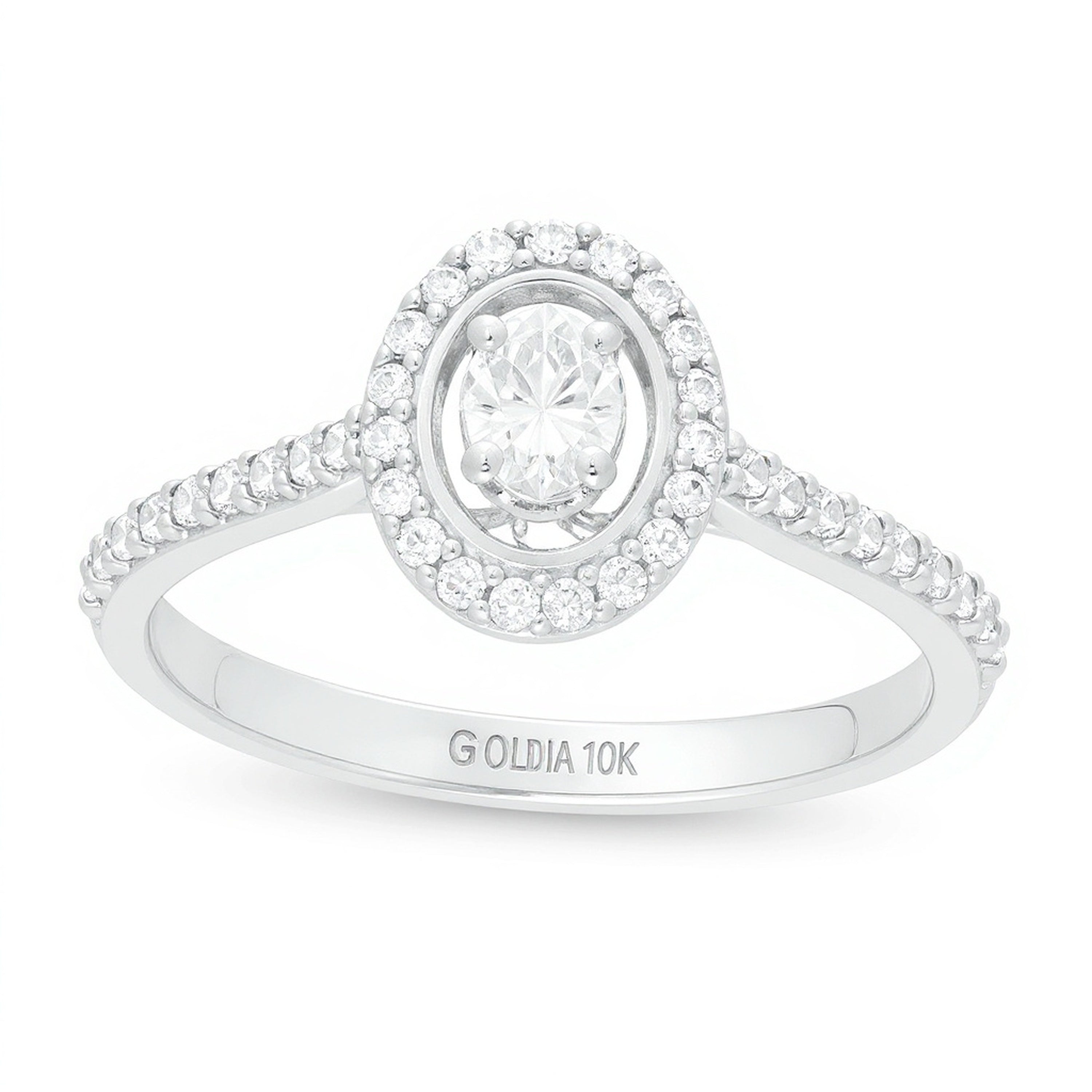 0.5 CT. TW Oval Diamond Double Frame Engagement Ring in 10K White Gold