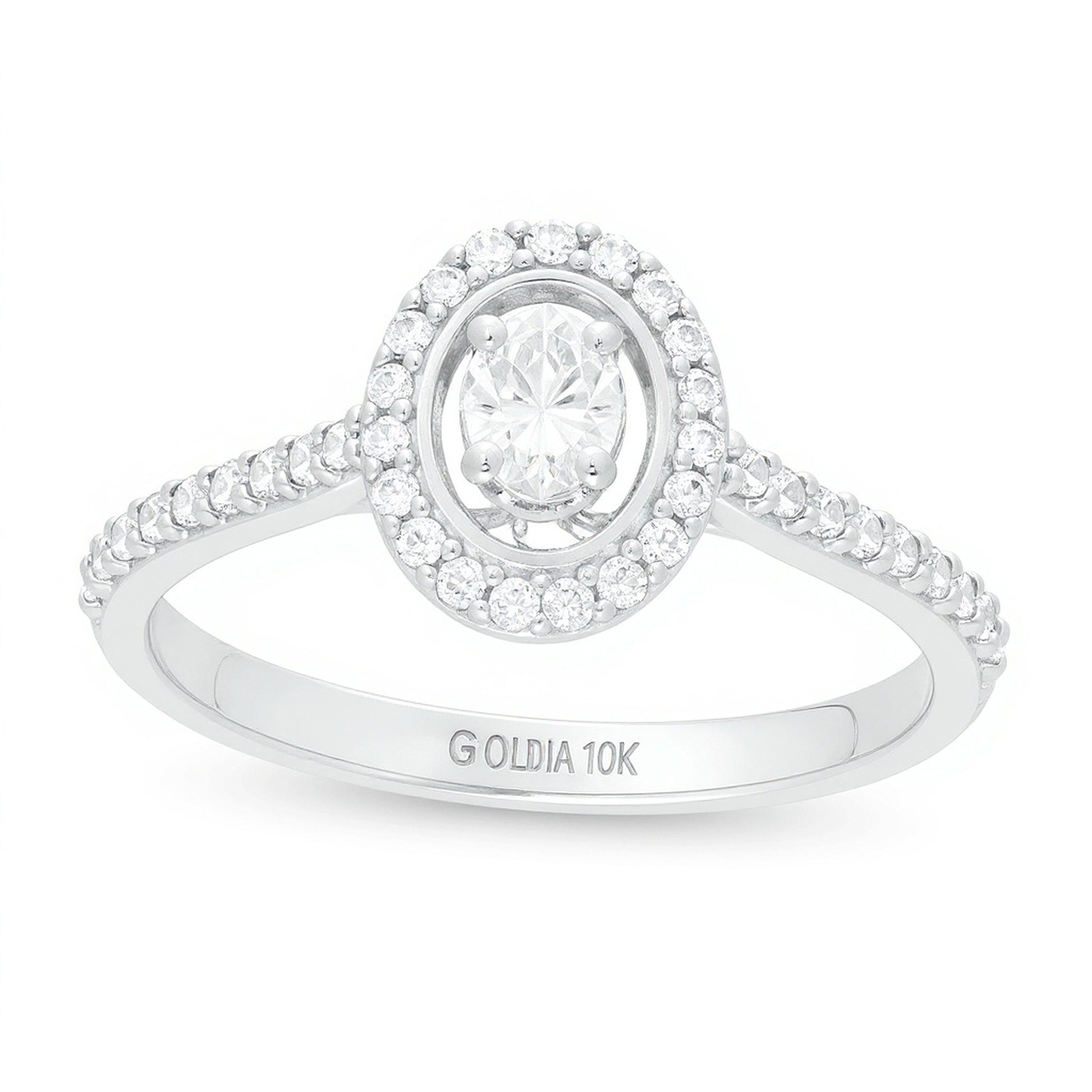 0.5 CT. TW Oval Diamond Double Frame Engagement Ring in 10K White Gold