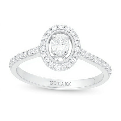 0.5 CT. TW Oval Diamond Double Frame Engagement Ring in 10K White Gold