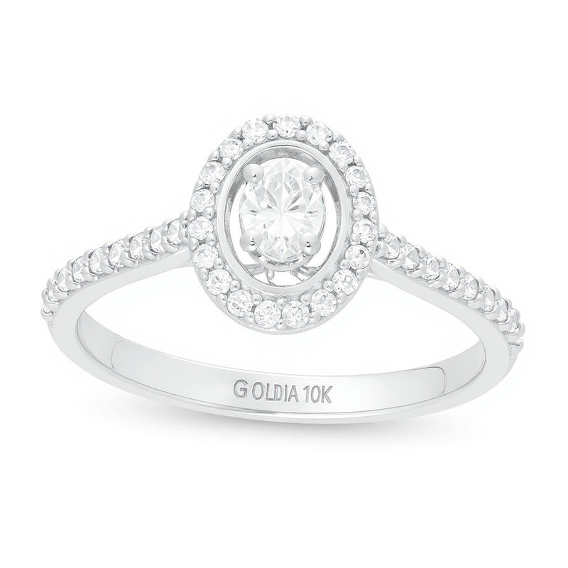 0.5 CT. TW Oval Diamond Double Frame Engagement Ring in 10K White Gold