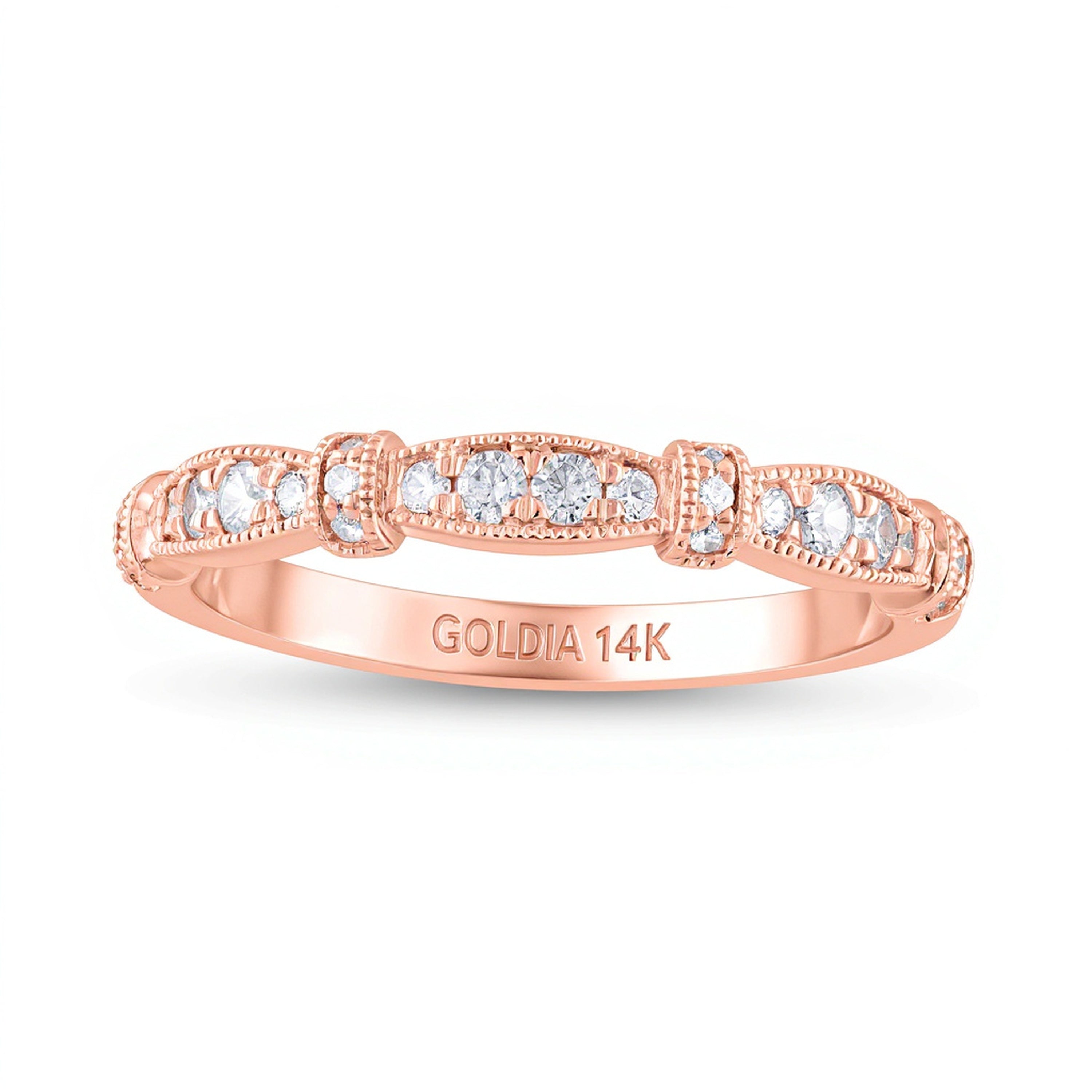 0.2 CT. TW Diamond Alternating Collar Vintage-Style Stackable Band in 14K Rose Gold