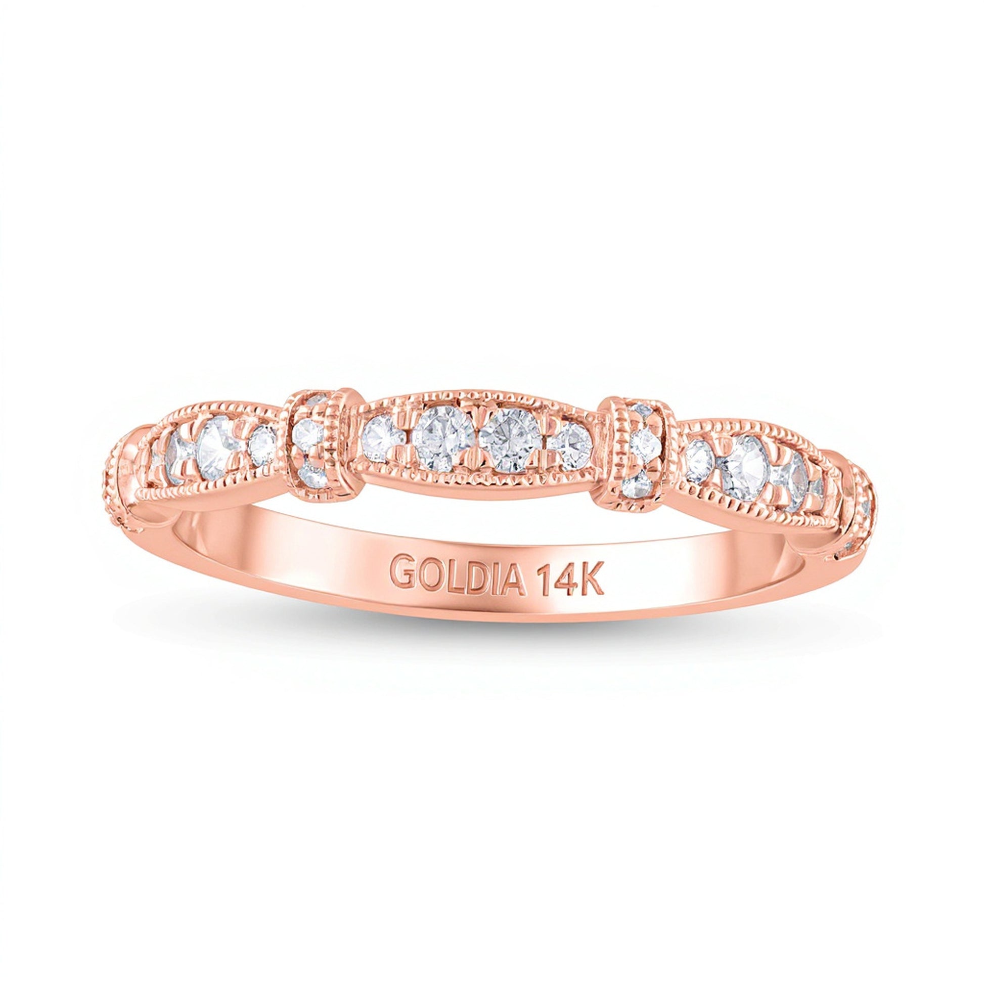 0.2 CT. TW Diamond Alternating Collar Vintage-Style Stackable Band in 14K Rose Gold