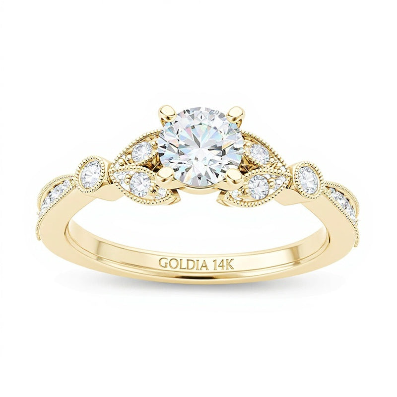 0.63 CT. TW Diamond Leaf Vintage-Style Engagement Ring in 14K Gold